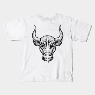 Bull Head Engraving illustration Kids T-Shirt